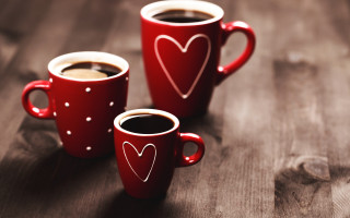 Red coffee mugs hearts wooden - morning free wallpaper for desktop