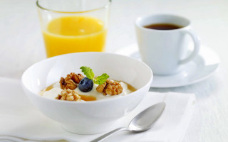 Yogurt walnuts blueberries orange juice - a glass free wallpaper for desktop