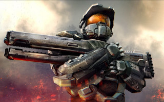 Futuristic suit man gun flame - halo free wallpaper for desktop