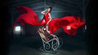 Woman red dress sled dark - artur tarnowski free wallpaper