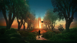 Forest kite sunset fantasy illustration 2 - fantasy artwork free wallpaper