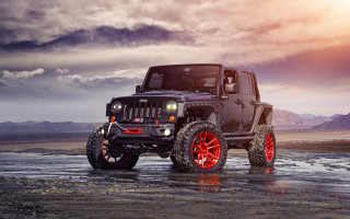 Jeep red wheels water mountains - a jeep free wallpaper