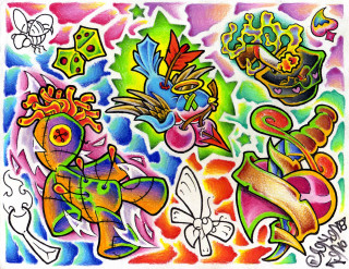 Colored birds flowers drawing black - a black outline free wallpaper