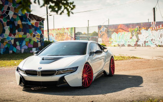 White car graffiti wall tree - vibrant color free wallpaper