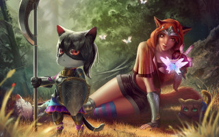 Forest cat girl bow glow - free cats wallpaper