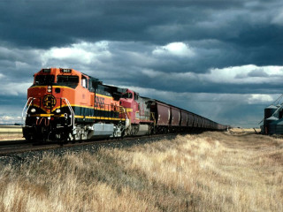 Train field clouds matte painting - dry grass free wallpaper