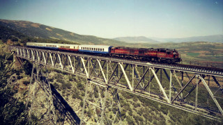 Train bridge mountainside town traveling - kodachrome free wallpaper