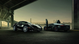 Black sports cars bridge sunset - free cars wallpaper