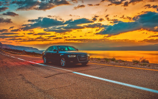 Car ocean sunset clouds beach - the side of the road near the ocean free wallpaper