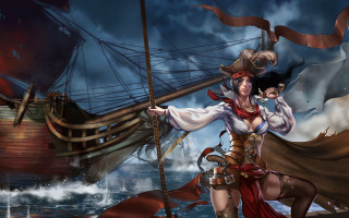 Pirate woman boat ocean pirateship - a boat in the ocean free wallpaper