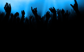 People raising hands blue black - their hand free wallpaper