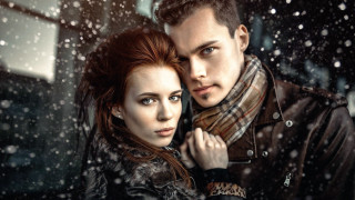 Snowy winter portrait people cozy - a jacket free wallpaper