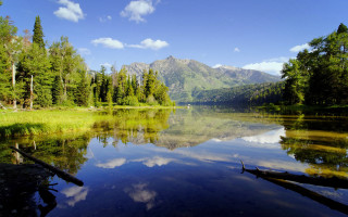 Lake mountains trees clouds sky - tree and mountains free wallpaper for desktop