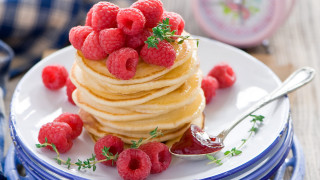 Pancakes raspberries berry rococo dessert - a plate free wallpaper for desktop