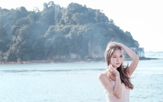 Woman towel water hair beach - free vintage wallpaper