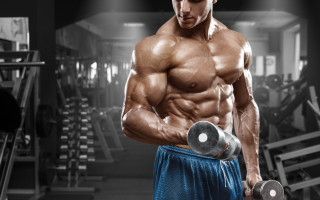 Muscular man dumbbell gym urban - free sports wallpaper
