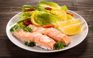 Salmon lettuce lemons table food - lettuce free wallpaper