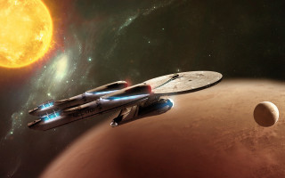 Space ship planet sky sun - scifi free wallpaper