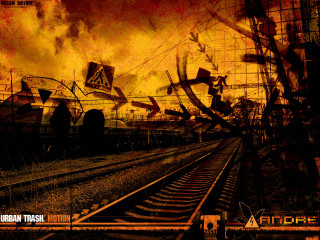 Traintrack redsky yellowsky cityscape sunset - a red sky in the background free wallpaper