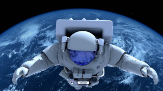 Astronaut floating earth computer monitor - a man in a space suit free wallpaper
