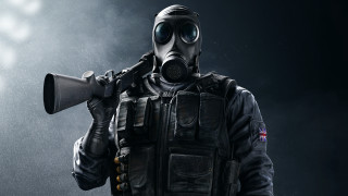 Gas mask man megaphone smokestack - a man in a gas mask holding free wallpaper