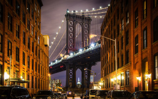 Cityscape bridge night lights river - the sidewalk free wallpaper