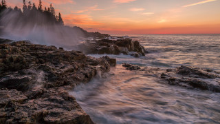 Rocky shore sunset wave foreground - a rocky shore free wallpaper for desktop