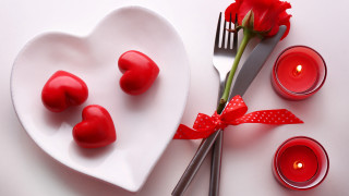 Heart plate candles rose bow - knife free wallpaper