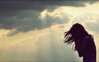Woman hair blowing cloudy sky - her hair free wallpaper for desktop