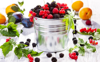 Metal bucket berries mints fruit - fruit free wallpaper