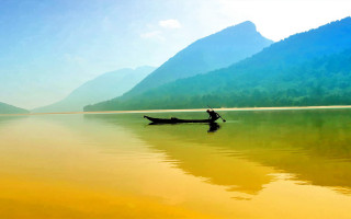 Canoe lake mountains blue sky - dai xi free wallpaper for desktop
