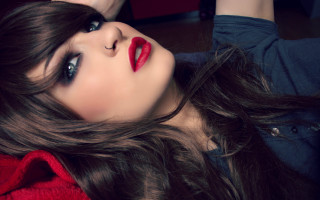 Woman longhair redlipstick gothic photorealistic - red lipstick free wallpaper
