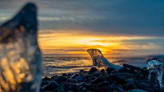Bottle rocky beach sunset ocean - a rocky beach next free wallpaper