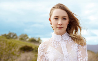 Woman longhair white shirt ears - a sky background and grass free wallpaper