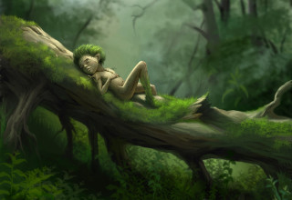 Woman lying tree forest digital - a digital painting free wallpaper
