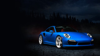 Blue sports car night forest - eddie mendoza free wallpaper