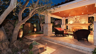 Patio fireplace chairs night lights - a fireplace free wallpaper for desktop