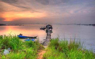 Dusk boat dock sunset cloudy - arthur pan free wallpaper for desktop