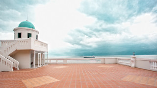 White building green dome red - arthouse free wallpaper for desktop