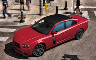 Red car sidewalk people building - else alfelt free wallpaper