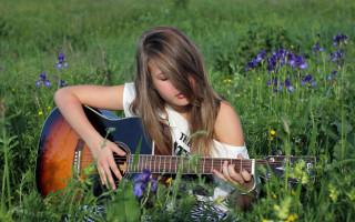 Girl guitar field flower nature - wildflower free wallpaper