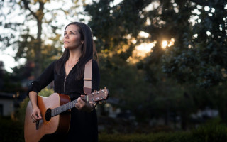 Woman guitar sky trees bokeh - the background and a sun free wallpaper