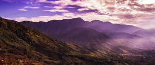Mountain range trees clouds dusk - the side of it free wallpaper