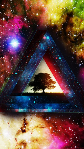 Triangle tree galaxy background stars - psychedelic free wallpaper for mobile