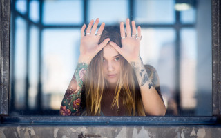 Tattooed woman window floral jewelry - tattoo free wallpaper for desktop