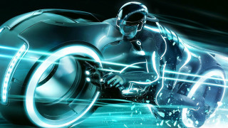 Futuristic man motorcycle blue lights - the bike free wallpaper for desktop