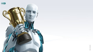 Robot holding trophy white blue - a trophy free wallpaper