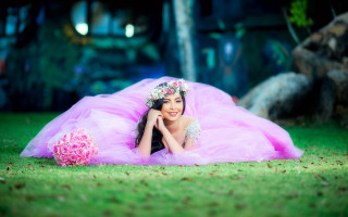 Woman pink dress flower veil - bouchta el hayani free wallpaper