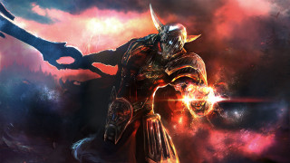 Armor demon sword fire clouds - a man in armor holding free wallpaper