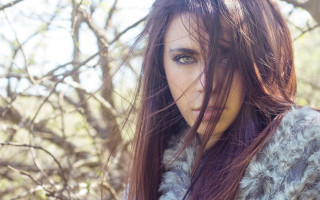 Woman long hair tree blossoms - her eye free wallpaper for desktop